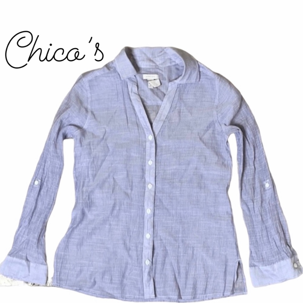 Chico’s Fold Tab Long Sleeve Button Front Shirt 0